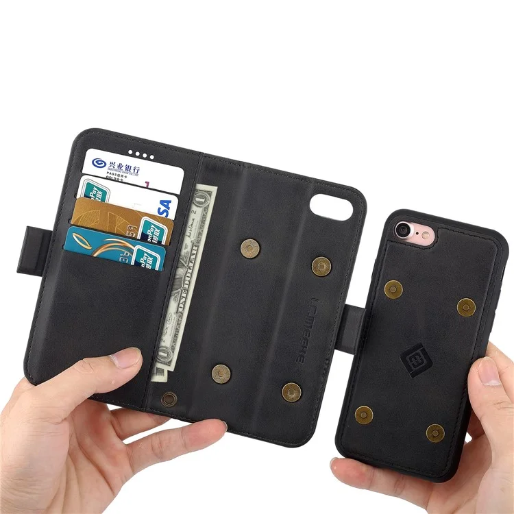 LC.IMEEKE Detachable 2-in-1 PU Leather Wallet Stand Mobile Phone Shell for iPhone 8/7 4.7 inch - Black
