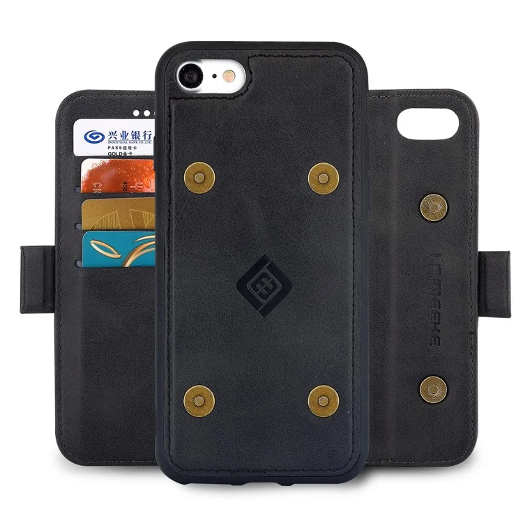 LC.IMEEKE Detachable 2-in-1 PU Leather Wallet Stand Mobile Phone Shell for iPhone 8/7 4.7 inch - Black