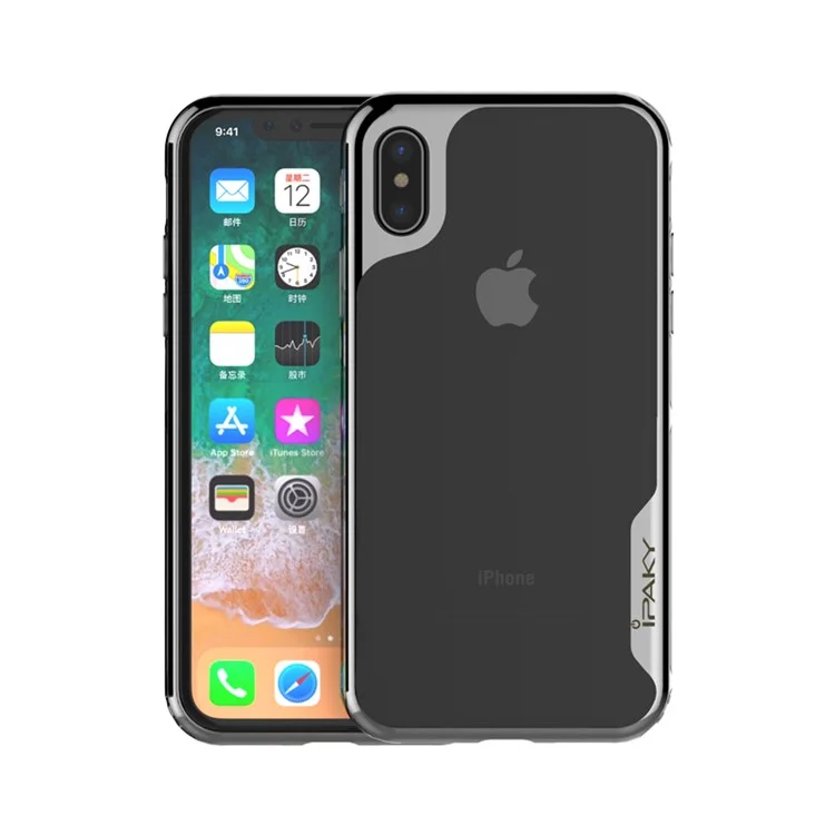 IPAKY Yuyan Series Plated PC Frame + Clear TPU Back Case for iPhone X - Black