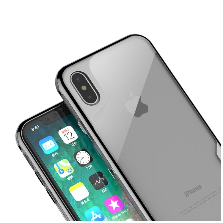 IPAKY Yuyan Series Plated PC Frame + Clear TPU Back Case for iPhone X - Black