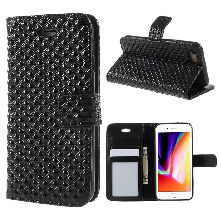 Rhombus Pattern Wallet Leather Stand Case for iPhone 8/7 4.7 inch - Black