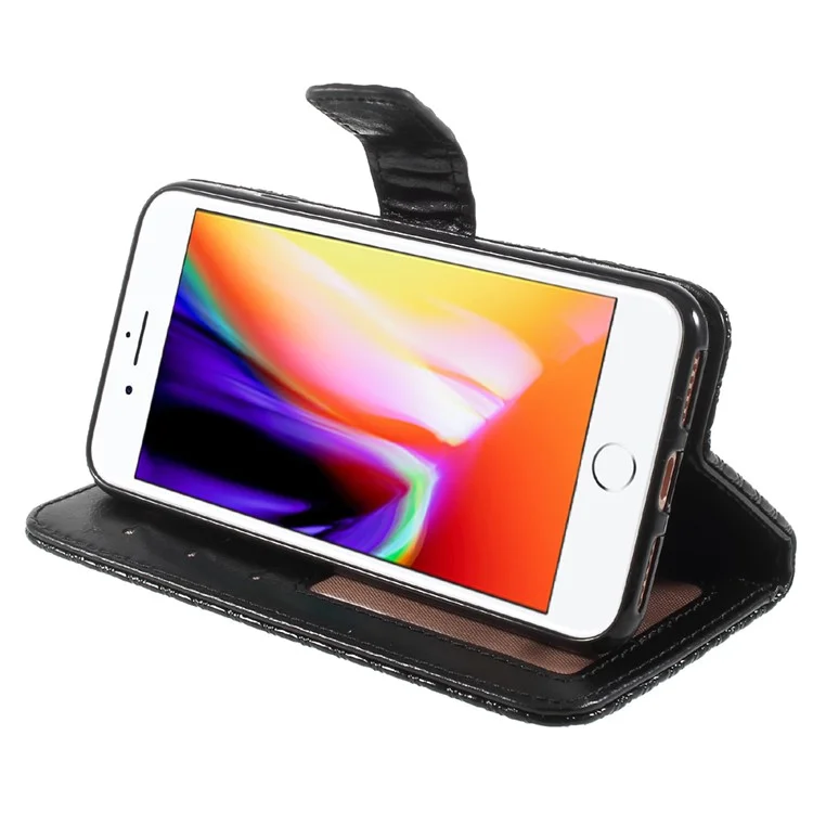 Rhombus Pattern Wallet Leather Stand Case for iPhone 8/7 4.7 inch - Black