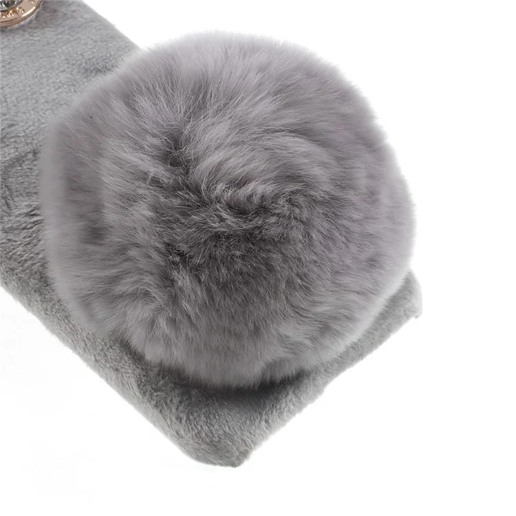 Cute Rabbit Pattern Soft Furry PC Stand Back Mobile Phone Case with Rhinestone Decor for iPhone X (Ten) - Grey