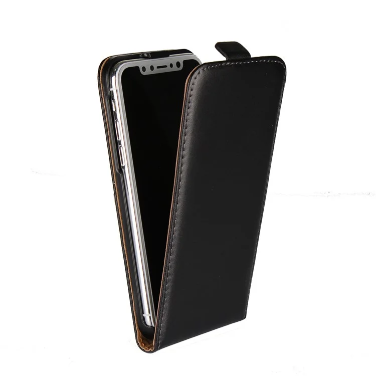 ICOVERCASE Vertical Flip Genuine Split Leather Mobile Phone Case for iPhone X/10 5.8 inch - Black