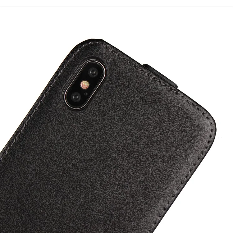 ICOVERCASE Vertical Flip Genuine Split Leather Mobile Phone Case for iPhone X/10 5.8 inch - Black