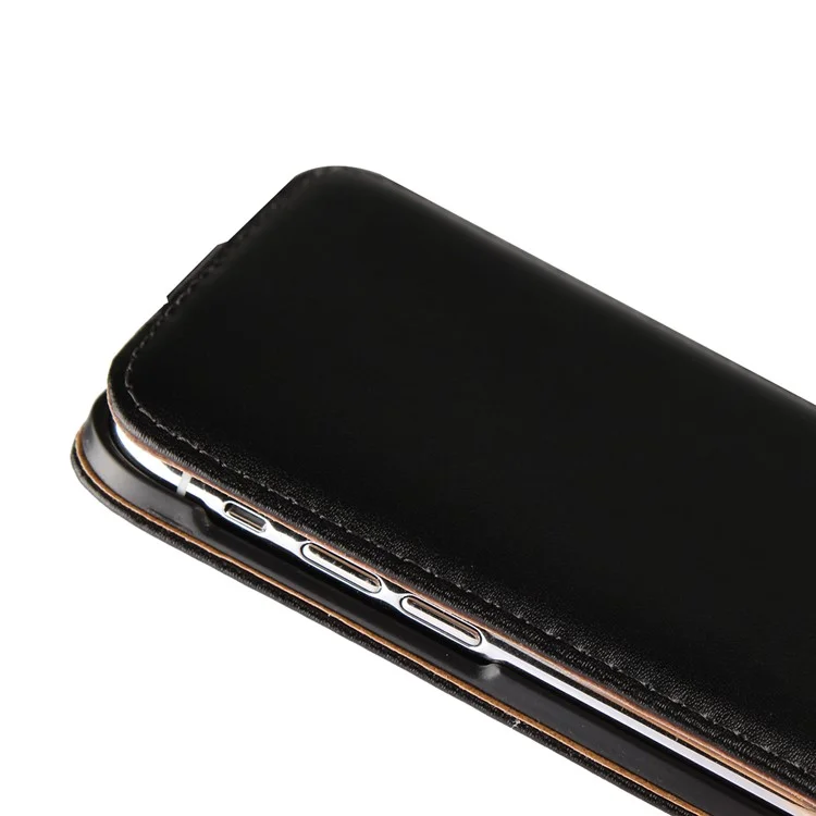 ICOVERCASE Vertical Flip Genuine Split Leather Mobile Phone Case for iPhone X/10 5.8 inch - Black