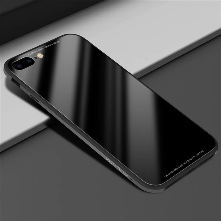 SULADA Tempered Glass Case for iPhone 8 Plus/7 Plus 5.5 inch Drop-proof Hybrid Back Case - Black