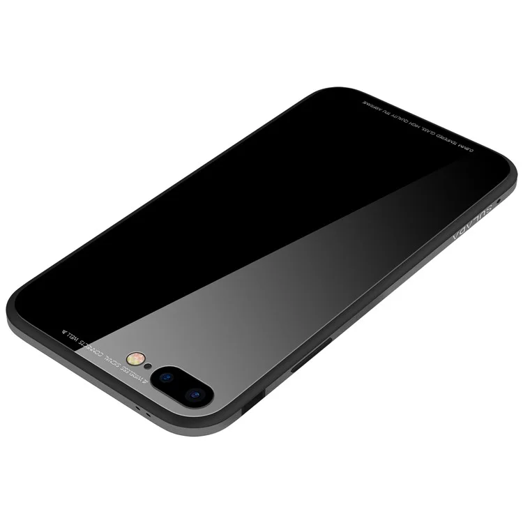 SULADA Tempered Glass Case for iPhone 8 Plus/7 Plus 5.5 inch Drop-proof Hybrid Back Case - Black