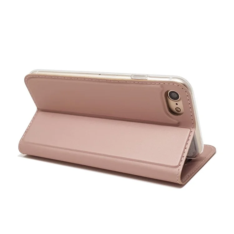 Magnetic Adsorption Stand Leather Card Holder Cover for iPhone 8 / 7 4.7 inch - Rose Gold