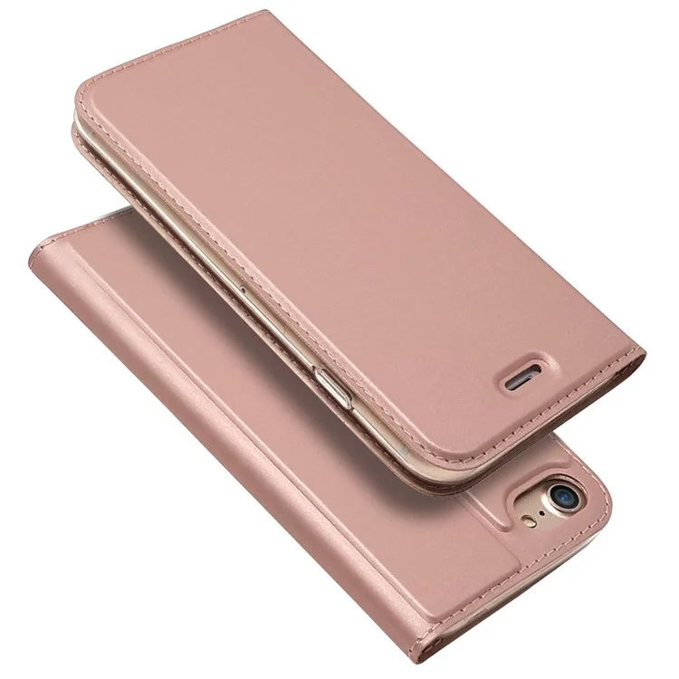 Magnetic Adsorption Stand Leather Card Holder Cover for iPhone 8 / 7 4.7 inch - Rose Gold