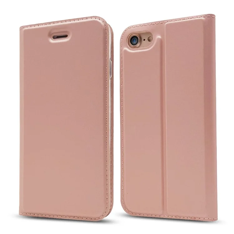 Magnetic Adsorption Stand Leather Card Holder Cover for iPhone 8 / 7 4.7 inch - Rose Gold
