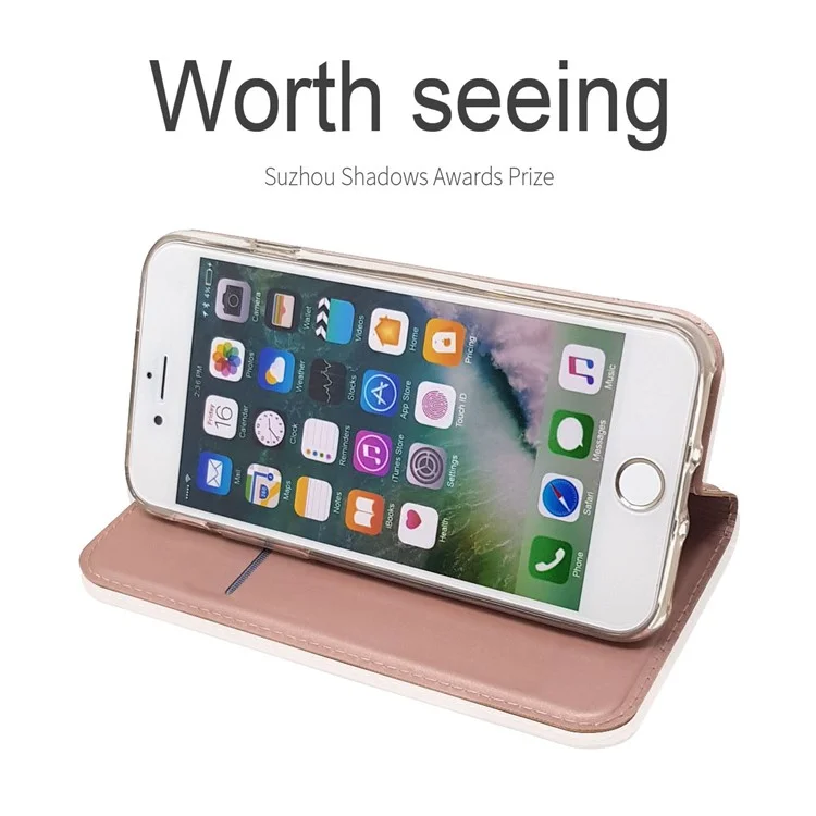 Magnetic Adsorption Stand Leather Card Holder Cover for iPhone 8 / 7 4.7 inch - Rose Gold