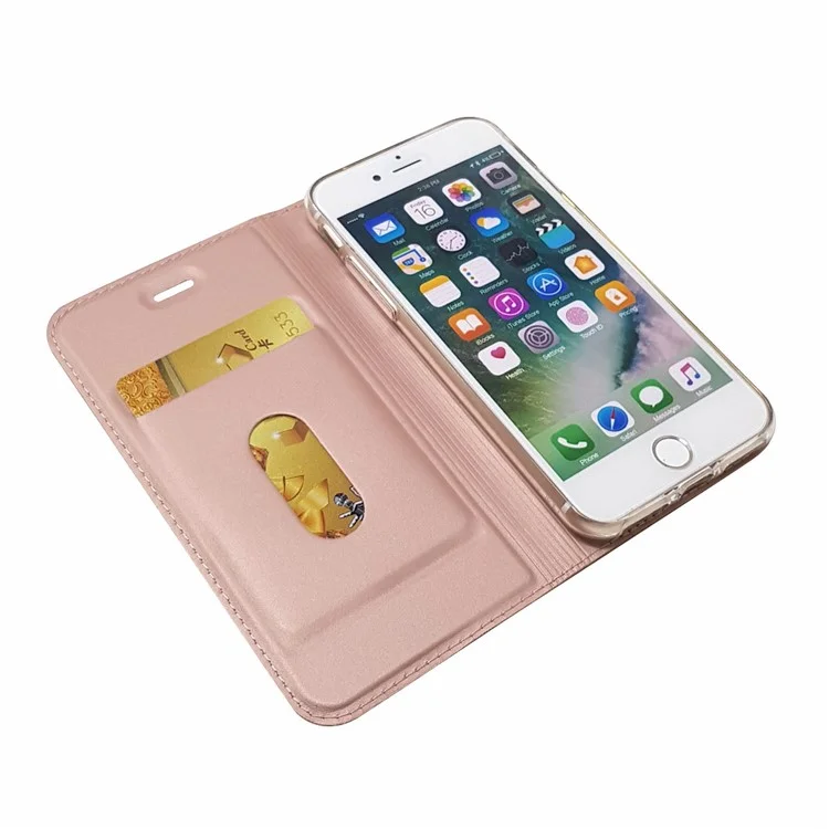 Magnetic Adsorption Stand Leather Card Holder Cover for iPhone 8 / 7 4.7 inch - Rose Gold