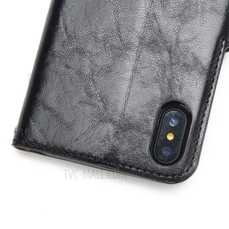 Crazy Horse Leather Cover + Removable TPU Back Case for iPhone X (Ten) - Black