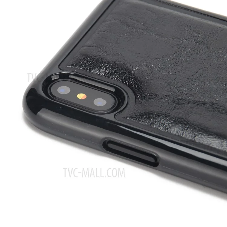 Crazy Horse Leather Cover + Removable TPU Back Case for iPhone X (Ten) - Black
