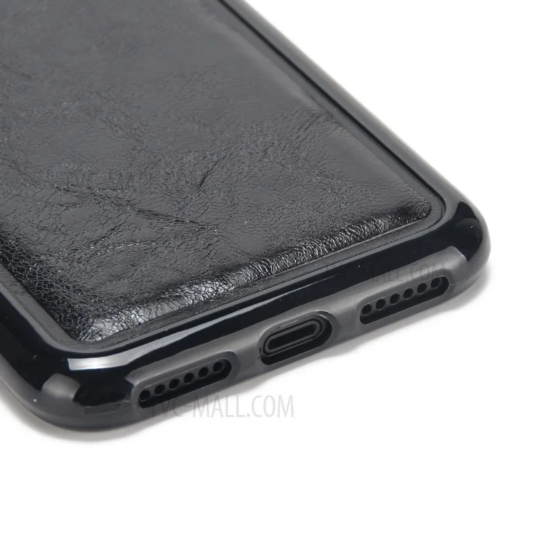 Crazy Horse Leather Cover + Removable TPU Back Case for iPhone X (Ten) - Black