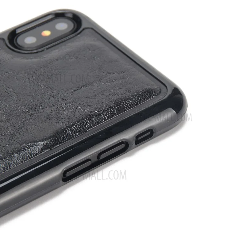 Crazy Horse Leather Cover + Removable TPU Back Case for iPhone X (Ten) - Black