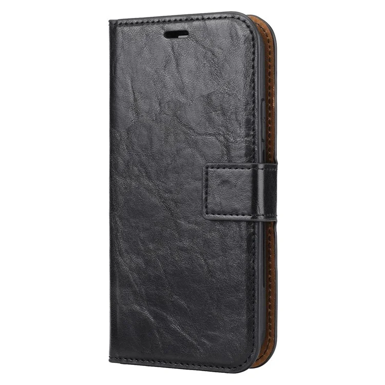 Crazy Horse Leather Cover + Removable TPU Back Case for iPhone X (Ten) - Black