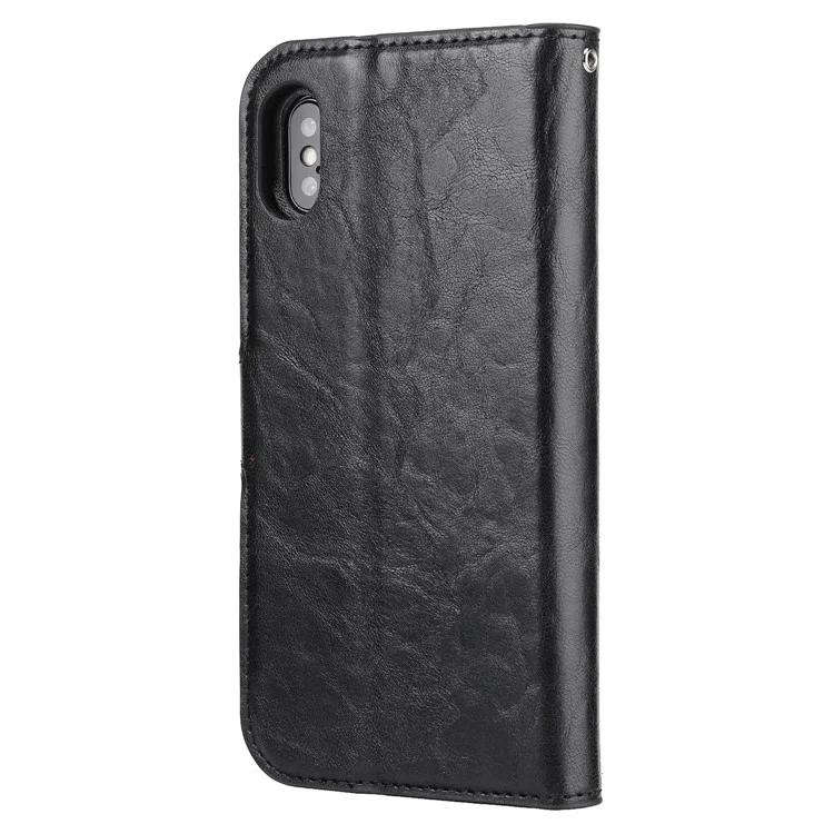 Crazy Horse Leather Cover + Removable TPU Back Case for iPhone X (Ten) - Black