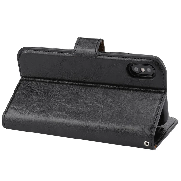 Crazy Horse Leather Cover + Removable TPU Back Case for iPhone X (Ten) - Black