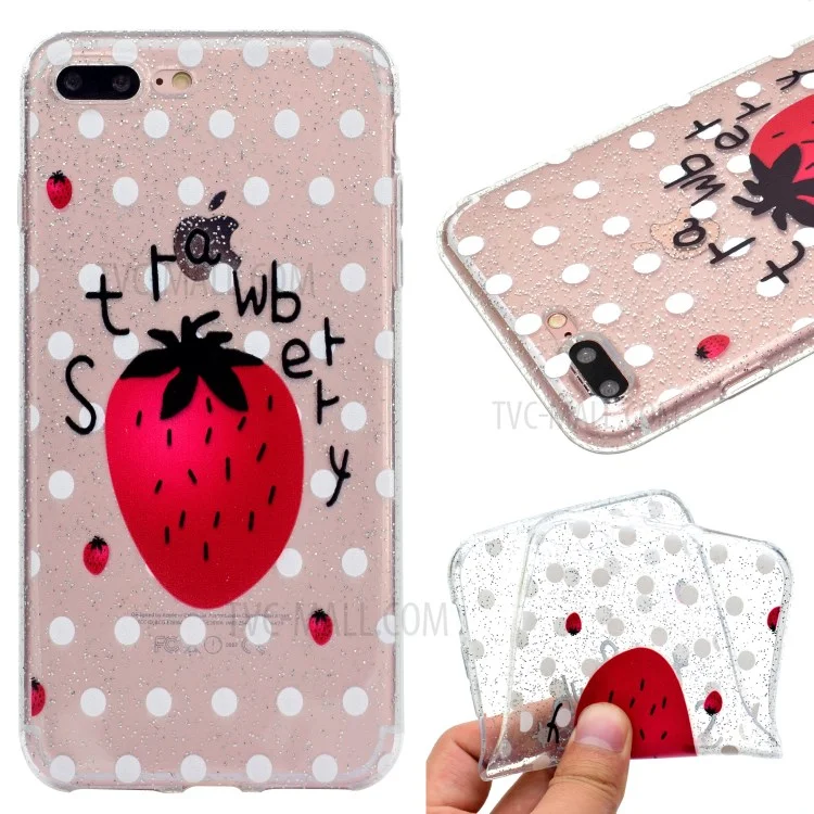 Cartoon Patterned Flash Powder TPU Back Case for iPhone 8 Plus / 7 Plus 5.5 inch - Strawberry