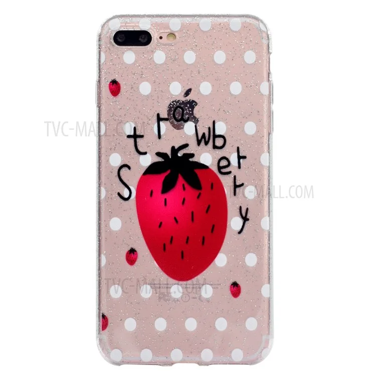Cartoon Patterned Flash Powder TPU Back Case for iPhone 8 Plus / 7 Plus 5.5 inch - Strawberry
