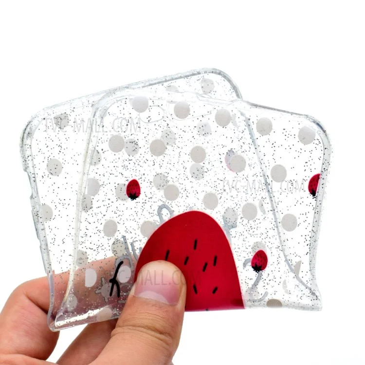 Cartoon Patterned Flash Powder TPU Back Case for iPhone 8 Plus / 7 Plus 5.5 inch - Strawberry
