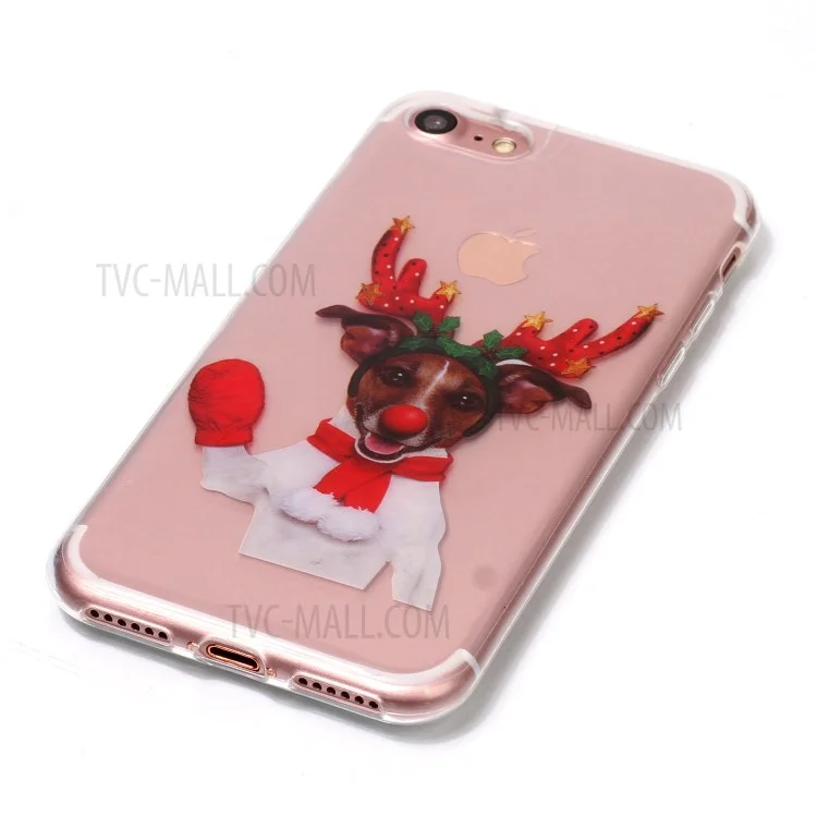 Christmas Series IML Soft TPU Back Phone Case for iPhone 8 / 7 4.7 inch - Dog Wearing Elk Horn Headwear