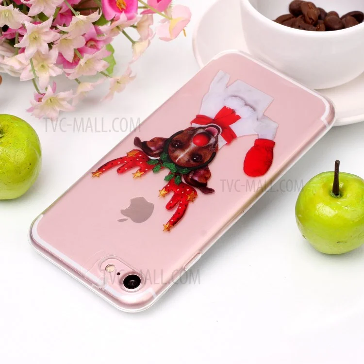 Christmas Series IML Soft TPU Back Phone Case for iPhone 8 / 7 4.7 inch - Dog Wearing Elk Horn Headwear
