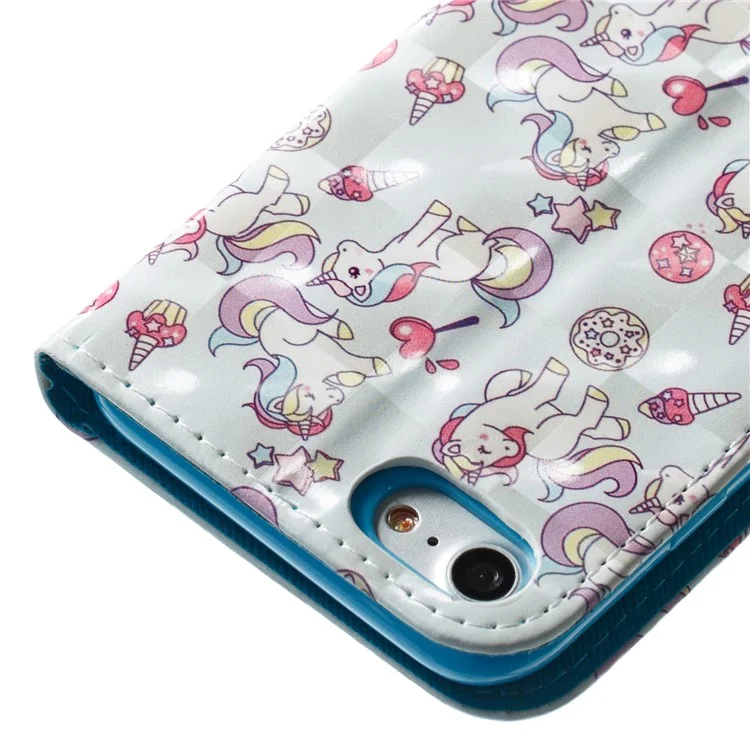 Pattern Printing Light Spot Decor Leather Wallet Stand Phone Case with Strap for iPhone 8/7 4.7 inch - Unicorn Pattern