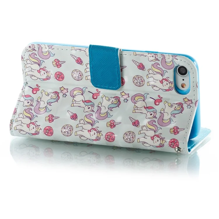 Pattern Printing Light Spot Decor Leather Wallet Stand Phone Case with Strap for iPhone 8/7 4.7 inch - Unicorn Pattern