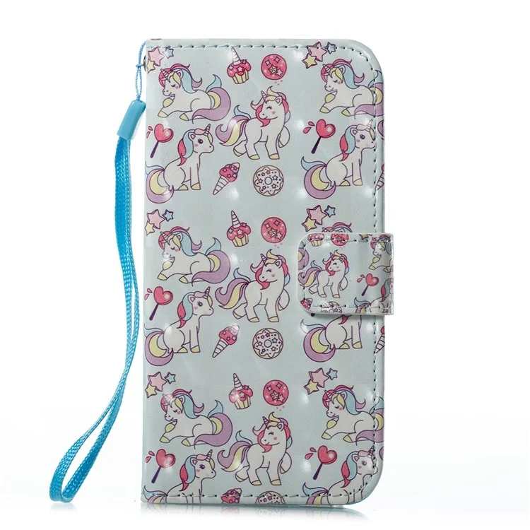 Pattern Printing Light Spot Decor Leather Wallet Stand Phone Case with Strap for iPhone 8/7 4.7 inch - Unicorn Pattern