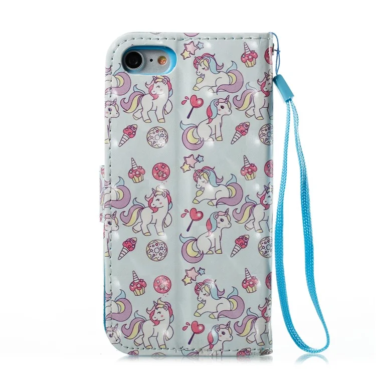 Pattern Printing Light Spot Decor Leather Wallet Stand Phone Case with Strap for iPhone 8/7 4.7 inch - Unicorn Pattern