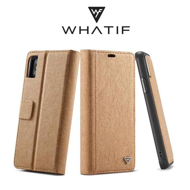 WHATIF DIY Brown Paper PU Leather Wallet Cover + Detachable PC + TPU Hybrid Back Cover for iPhone X/10 5.8 inch - Gold