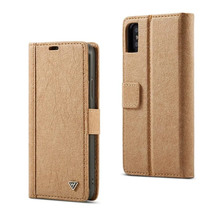 WHATIF DIY Brown Paper PU Leather Wallet Cover + Detachable PC + TPU Hybrid Back Cover for iPhone X/10 5.8 inch - Gold