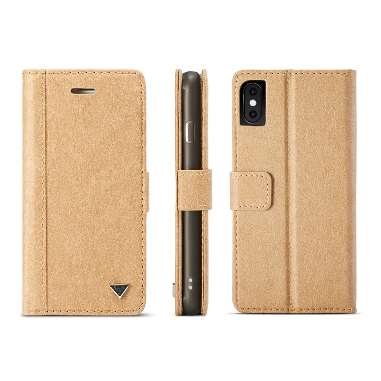 WHATIF DIY Brown Paper PU Leather Wallet Cover + Detachable PC + TPU Hybrid Back Cover for iPhone X/10 5.8 inch - Gold