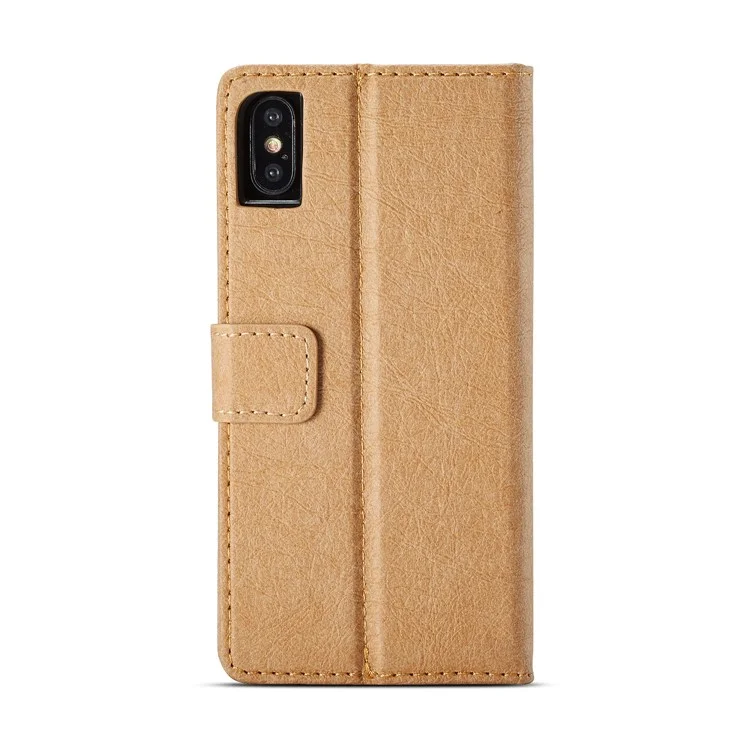 WHATIF DIY Brown Paper PU Leather Wallet Cover + Detachable PC + TPU Hybrid Back Cover for iPhone X/10 5.8 inch - Gold
