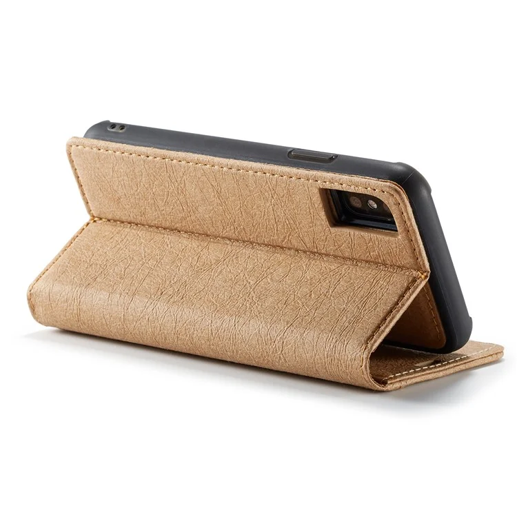 WHATIF DIY Brown Paper PU Leather Wallet Cover + Detachable PC + TPU Hybrid Back Cover for iPhone X/10 5.8 inch - Gold
