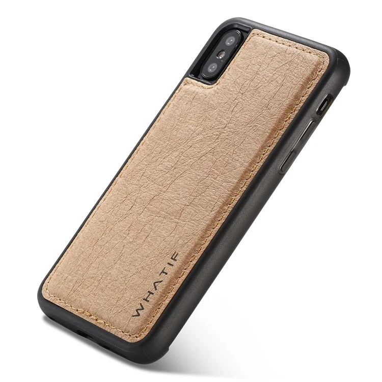 WHATIF DIY Brown Paper PU Leather Wallet Cover + Detachable PC + TPU Hybrid Back Cover for iPhone X/10 5.8 inch - Gold