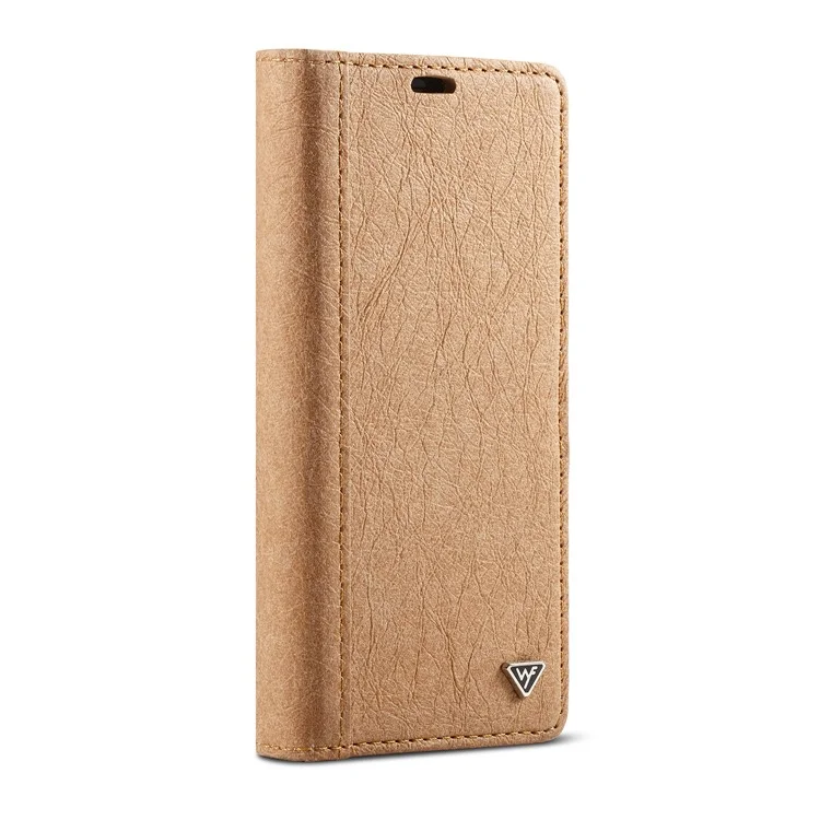 WHATIF DIY Brown Paper PU Leather Wallet Cover + Detachable PC + TPU Hybrid Back Cover for iPhone X/10 5.8 inch - Gold