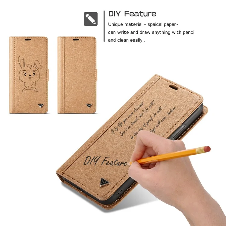 WHATIF DIY Brown Paper PU Leather Wallet Cover + Detachable PC + TPU Hybrid Back Cover for iPhone X/10 5.8 inch - Gold
