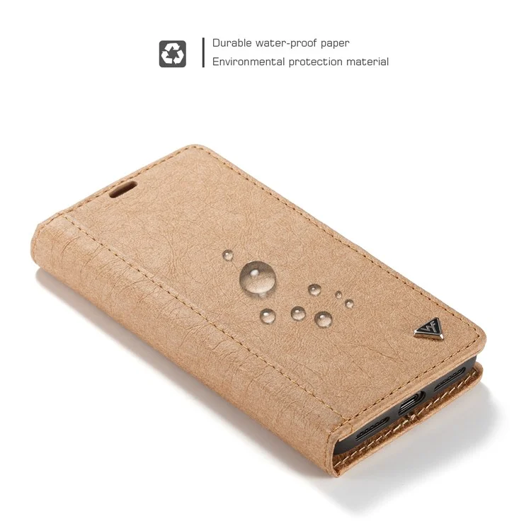 WHATIF DIY Brown Paper PU Leather Wallet Cover + Detachable PC + TPU Hybrid Back Cover for iPhone X/10 5.8 inch - Gold