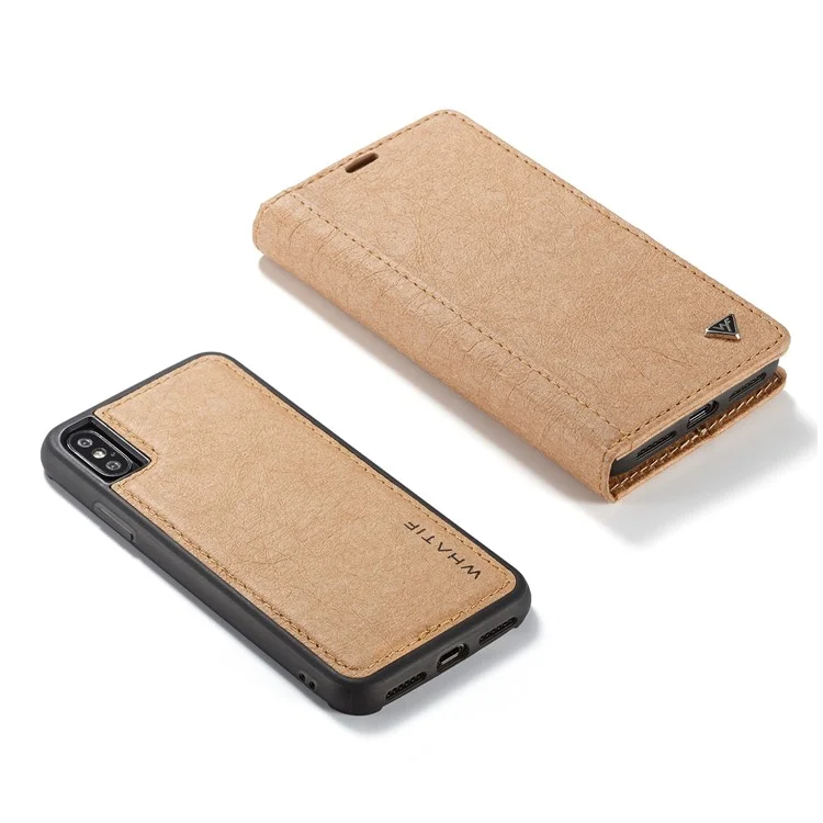 WHATIF DIY Brown Paper PU Leather Wallet Cover + Detachable PC + TPU Hybrid Back Cover for iPhone X/10 5.8 inch - Gold