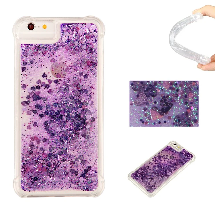 For iPhone SE (2020)/SE (2022)/8/7/6s/6 Dynamic Liquid Glitter Powder Heart Shaped Sequins Quicksand TPU Mobile Case - Purple