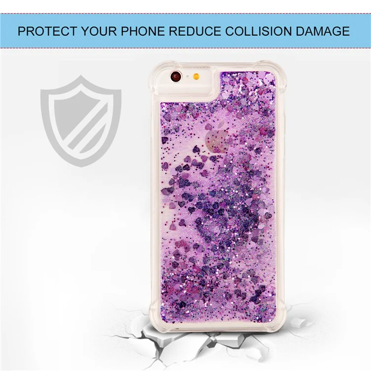 For iPhone SE (2020)/SE (2022)/8/7/6s/6 Dynamic Liquid Glitter Powder Heart Shaped Sequins Quicksand TPU Mobile Case - Purple