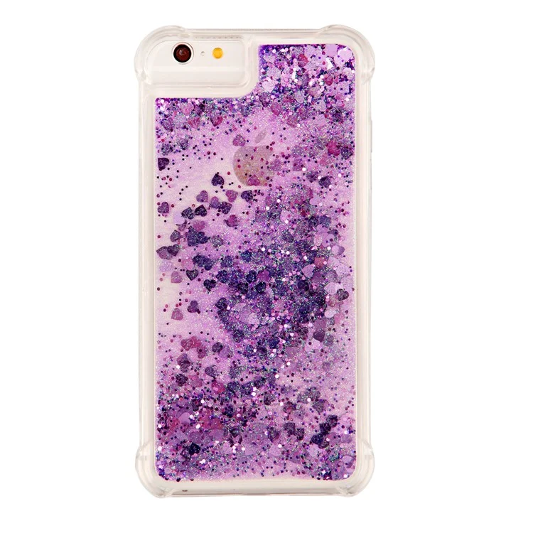 For iPhone SE (2020)/SE (2022)/8/7/6s/6 Dynamic Liquid Glitter Powder Heart Shaped Sequins Quicksand TPU Mobile Case - Purple