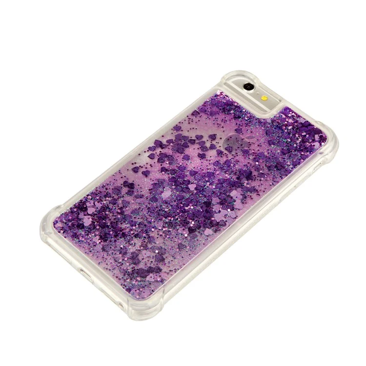 For iPhone SE (2020)/SE (2022)/8/7/6s/6 Dynamic Liquid Glitter Powder Heart Shaped Sequins Quicksand TPU Mobile Case - Purple