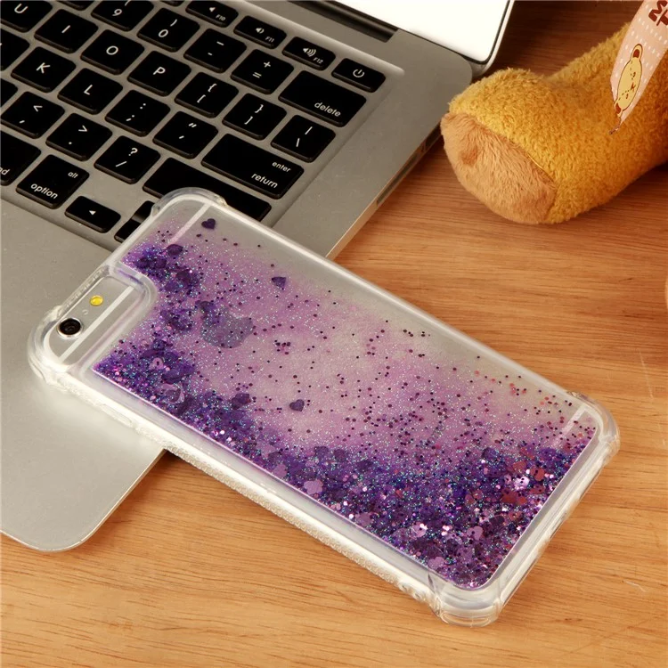 For iPhone SE (2020)/SE (2022)/8/7/6s/6 Dynamic Liquid Glitter Powder Heart Shaped Sequins Quicksand TPU Mobile Case - Purple