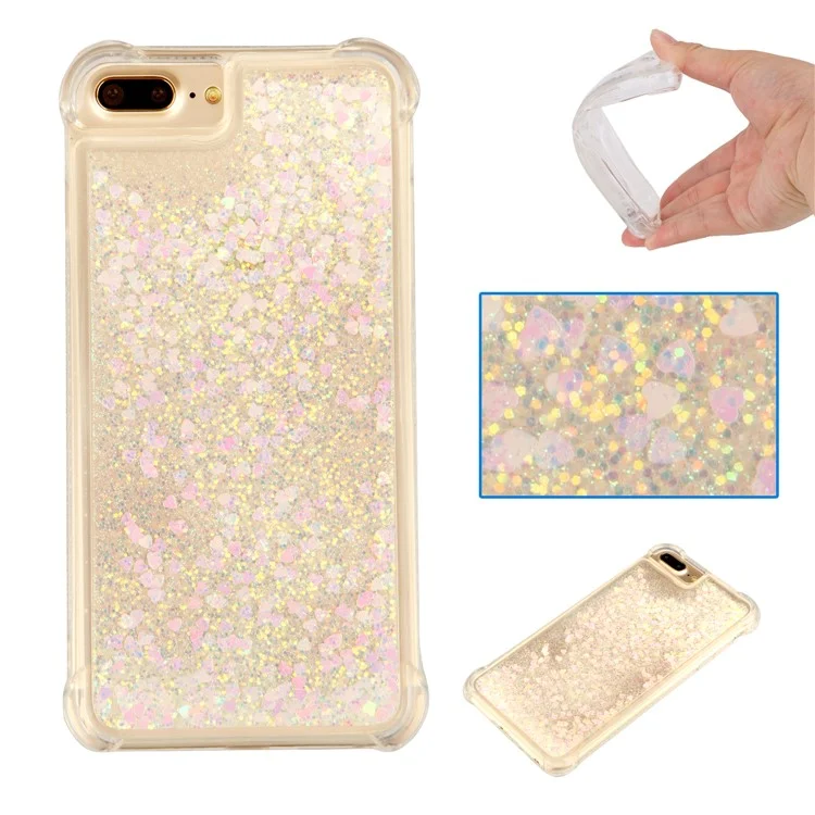 Drop-proof Dynamic Glitter Sequins Liquid Quicksand TPU Case for iPhone 8 Plus/7 Plus/6s Plus/6 Plus - Pink