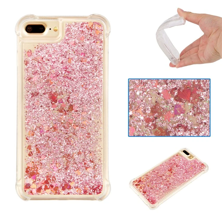 Drop-proof Floating Glitter Sequins Liquid Quicksand TPU Phone Case for iPhone 8 Plus/7 Plus/6s Plus/6 Plus - Rose